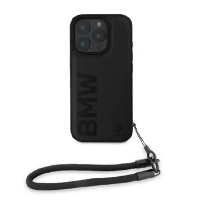 BMW Leather Signature and Strap Case for iPhone 16 Pro Black