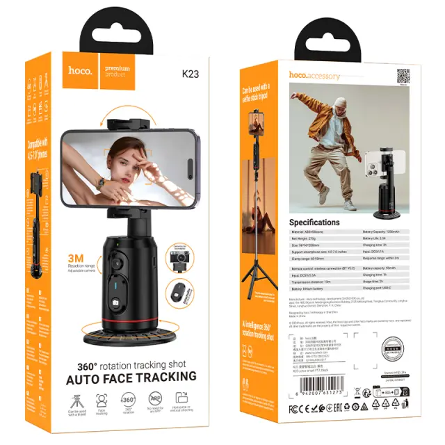 Selfie Stick Hoco K23 Lotus 4.5"-7.0" 1200mAh με Τηλεχειριστήριο Μαύρο 2