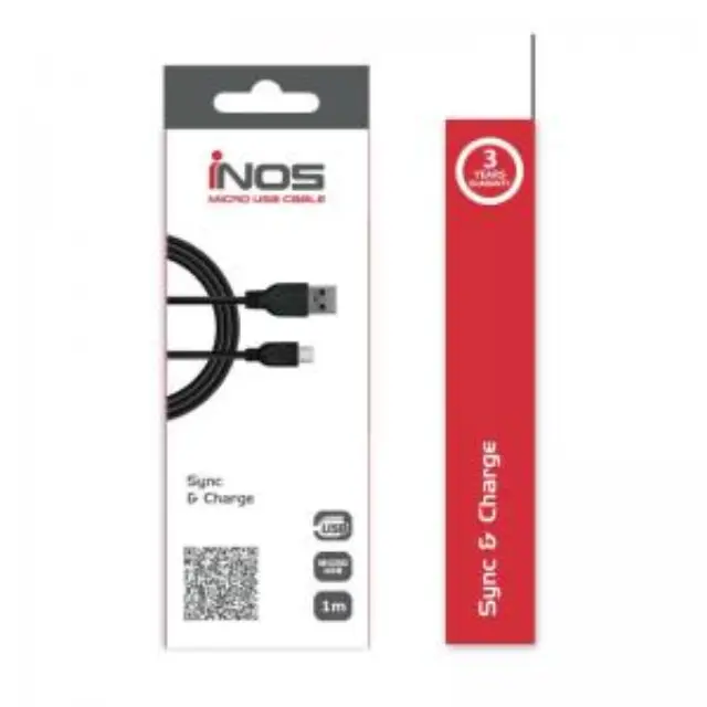 Καλώδιο Σύνδεσης USB 2.0 inos USB A σε Micro USB 10W 1m Μαύρο N24529 3