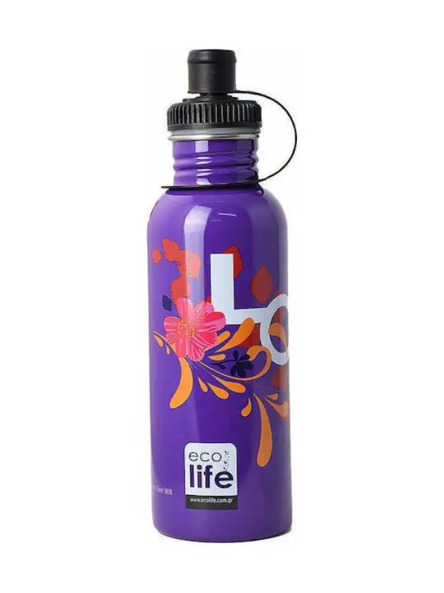 Ecolife® -Ανοξείδωτο Μπουκάλι Love με Sport Πώμα 600ml- Μωβ.