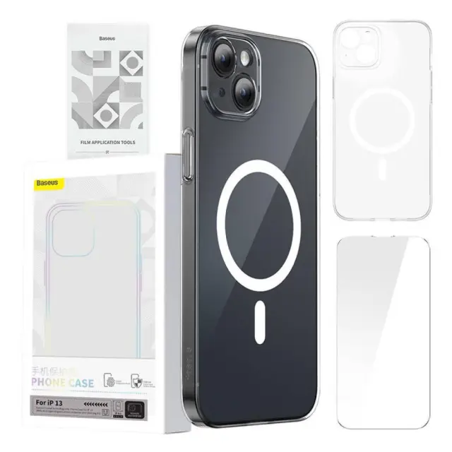 Baseus Magnetic Crystal Clear iPhone 13 + Tempered Glass ()
