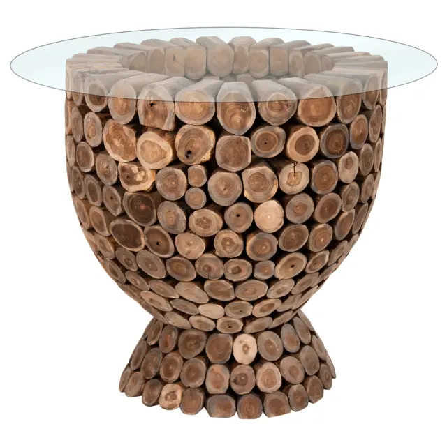 ΤΡΑΠΕΖΙ BAR ΣΤΡΟΓΓΥΛΟ FB99806 KOMMATIA ΞΥΛΟΥ TEAK Φ120x104Υ εκ.