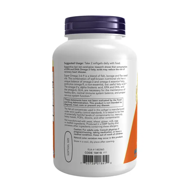 Now Foods Super Omega 3-6-9 1200 mg 180 Softgels 3