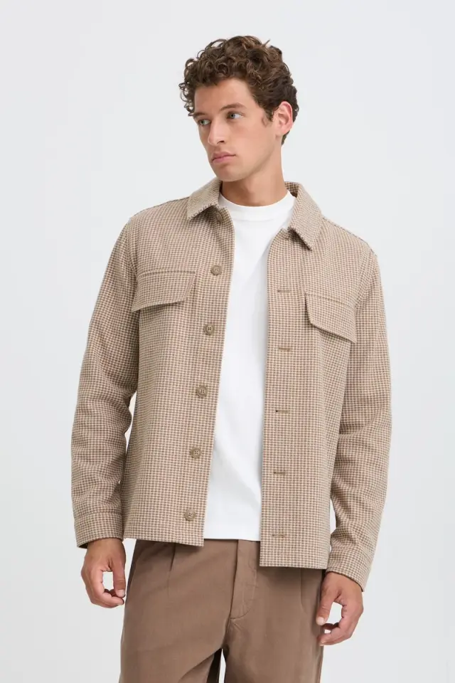 Casual Friday Ανδρικό BENJAMIN Καρό Μεταβατικό Μπουφάν – Sepia - XL
