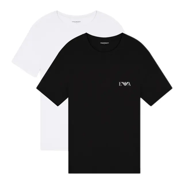 Emporio Armani Ανδρικό T-Shirt Chest Logo - Διπλό Πακέτο, Χρώμα Λευκό-Μαύρο