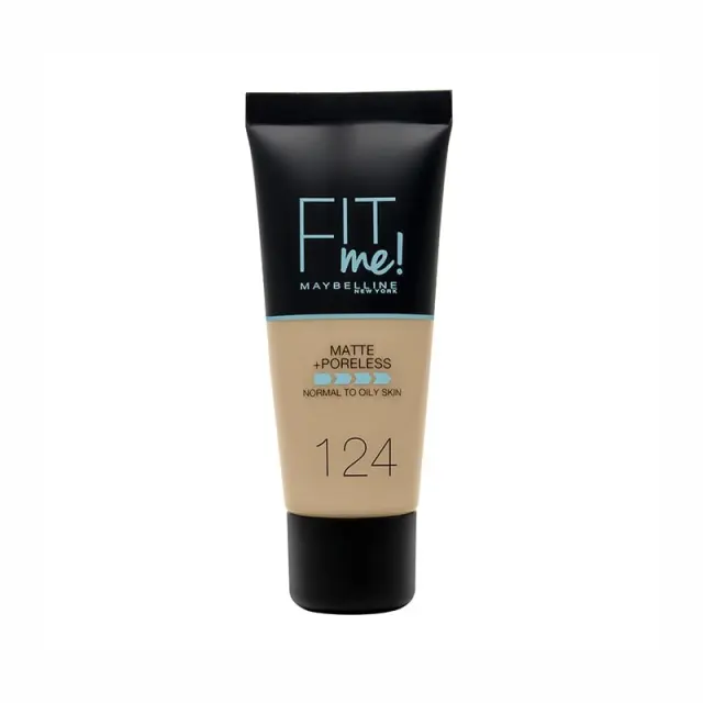 Maybelline New York, Fit Me Matte & Poreless Liquid Foundation,Normal to Oily, Υγρό Make Up Με Ματ Αποτέλεσμα, Κανονικό Πρός Λιπαρό Δέρμα, Νo 124, 30ml