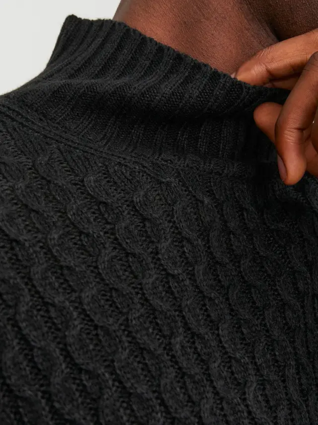 JORCOSY KNIT CABLE HIGH NECK LN Black 3