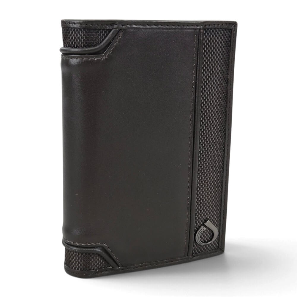 Κάθετο Δερμάτινο Πορτοφόλι Diplomat MN711 RFID με Cordura 13x9,5x2,5cm - Μαύρο