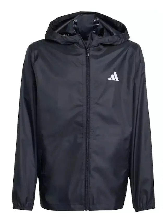 adidas Αδιάβροχο Παιδικό Αθλητικό Μπουφάν Αντιανεμικό με Κουκούλα Μαύρο - 15-16 χρονών