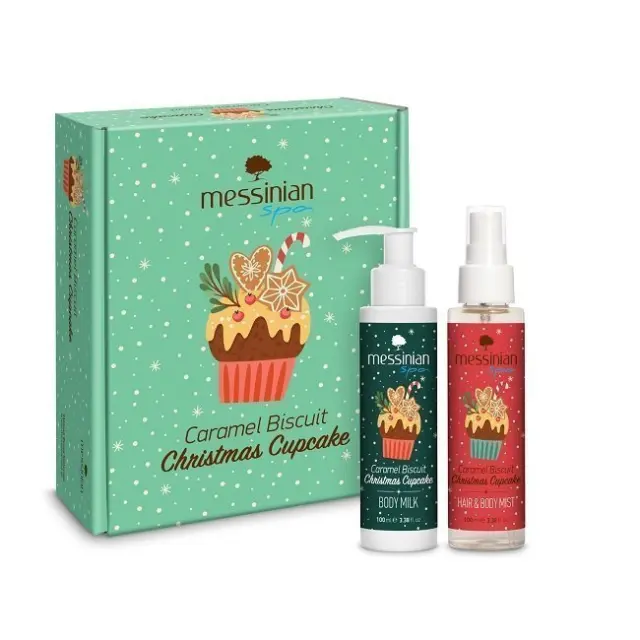 Messinian Spa Promo Καραμέλα-Μπισκότο Χριστουγεννιάτικο Cupcake Box 2 - Γαλάκτωμα Σώματος 100ml & Σπρέι Μαλλιά & Σώμα 100ml