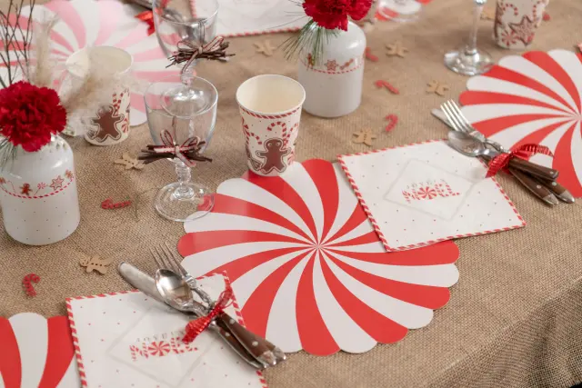 Σουπλά Κόκκινο & Λευκό Happy Delicacy Place Mat Ø 34 εκ / 6 τμχ