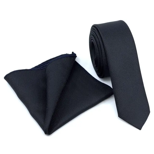 Μαύρη Oxford Γραβάτα Slim 4,5 cm Σετ με Μαντηλάκι