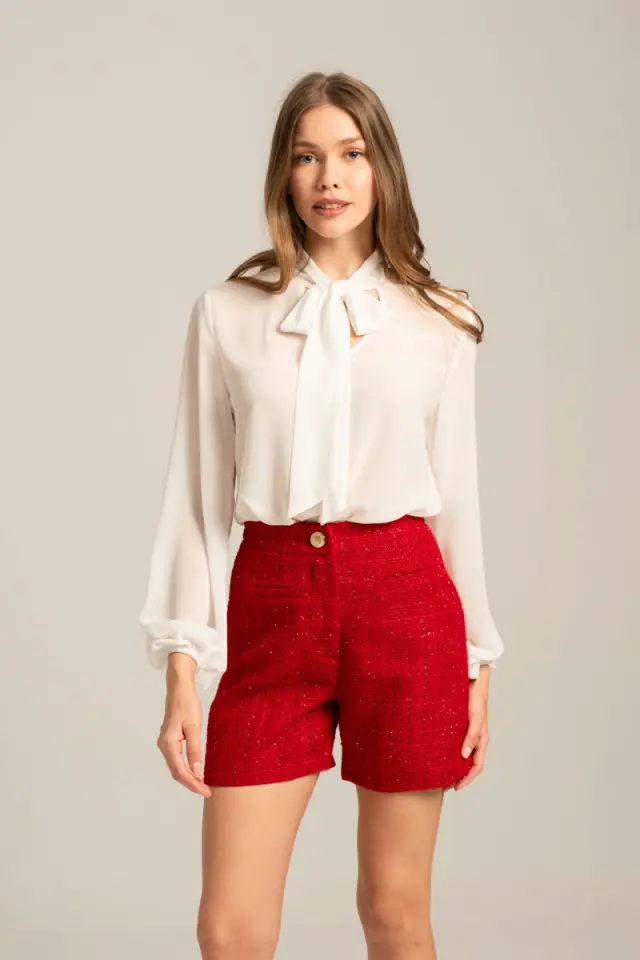 Ψηλόμεσο tweed σορτς CADORA - XS