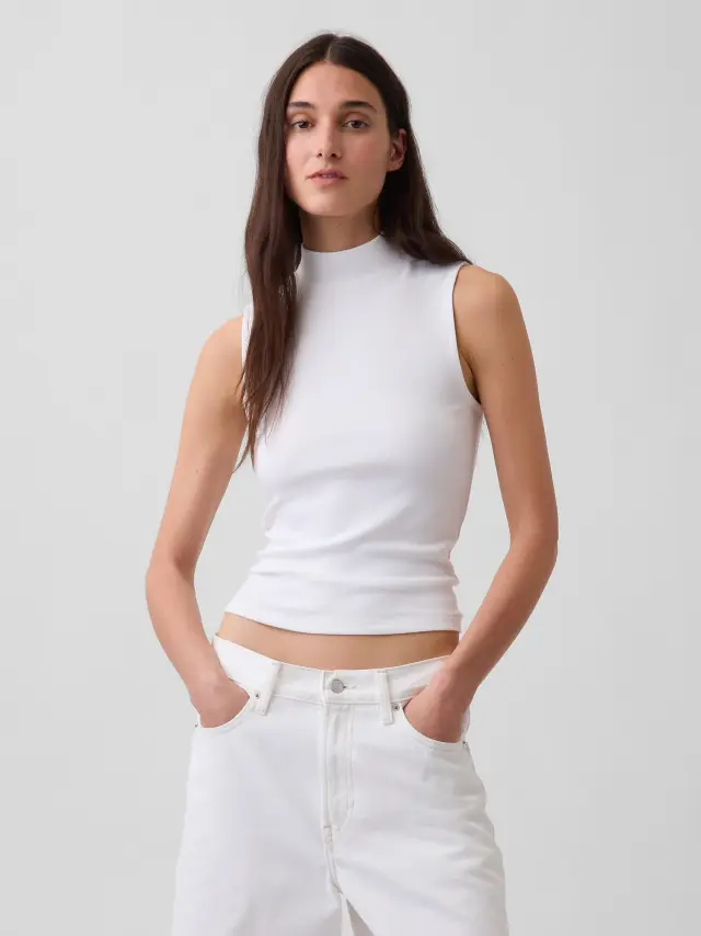 Γυναικείο Αμάνικη Μπλούζα με Mockneck Λαιμόκοψη Fresh white