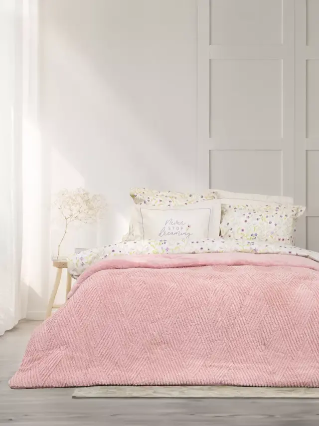 Κουβερτοπάπλωμα 240x260 King Size 720gsm Fleece-Sherpa Velva 100% Πολυέστερ- Rose