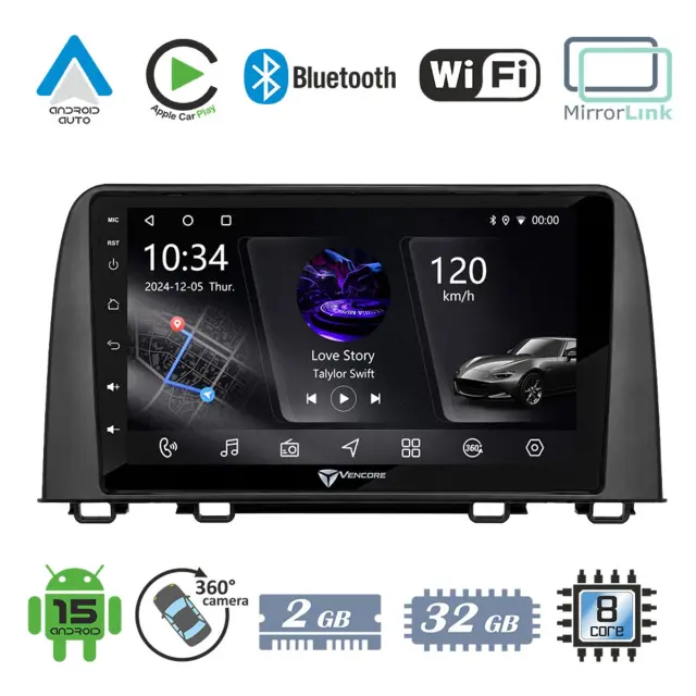 VenCore Οθόνη Multimedia Android 15 10.1" PX5S Octa-Core 2GB/32GB IPS με Πρόσοψη, CarPlay, Android Auto και Υποστήριξη Κάμερας 360° για Honda CRV 2017-2022 – Μαύρη (3236-10006-0160B1)