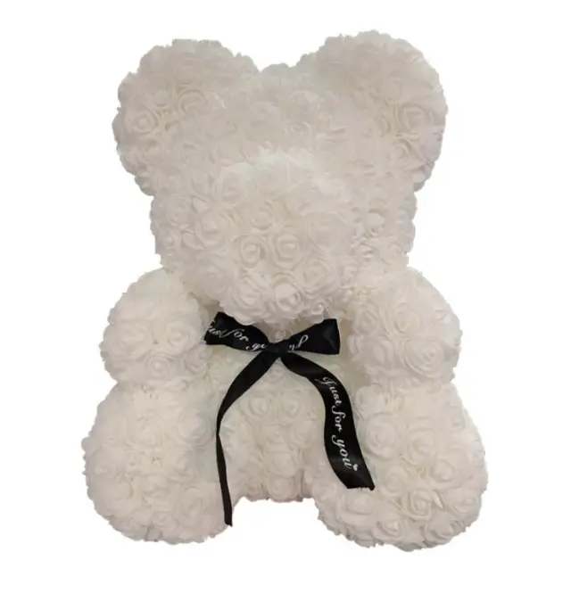 Αρκουδάκι από τεχνητά τριαντάφυλλα Rose bear 40cm ΛΕΥΚΟ