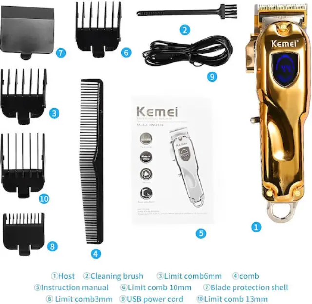 Kemei Επαγγελματική Επαναφορτιζόμενη Κουρευτική Μηχανή Χρυσή KM-2010 2