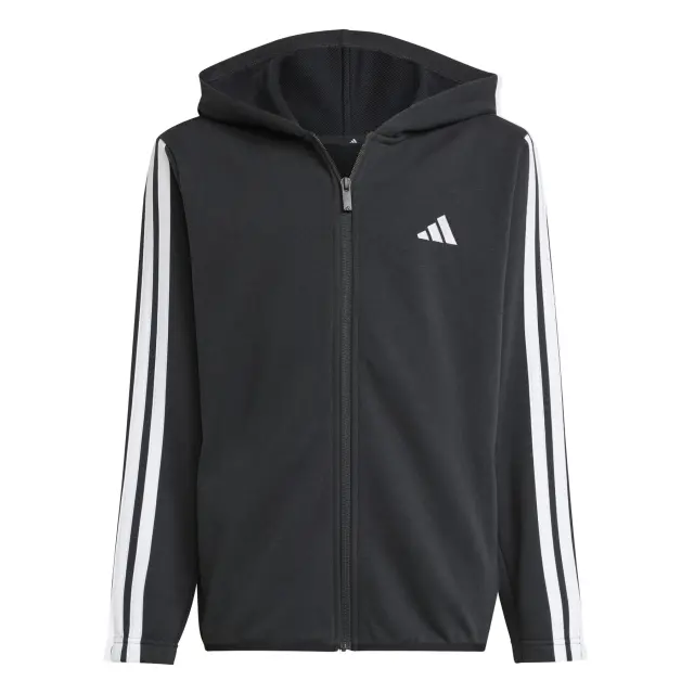 adidas Αθλητική Ζακέτα Φούτερ με Κουκούλα Μαύρη Essentials 3-Stripes - 15-16 χρονών
