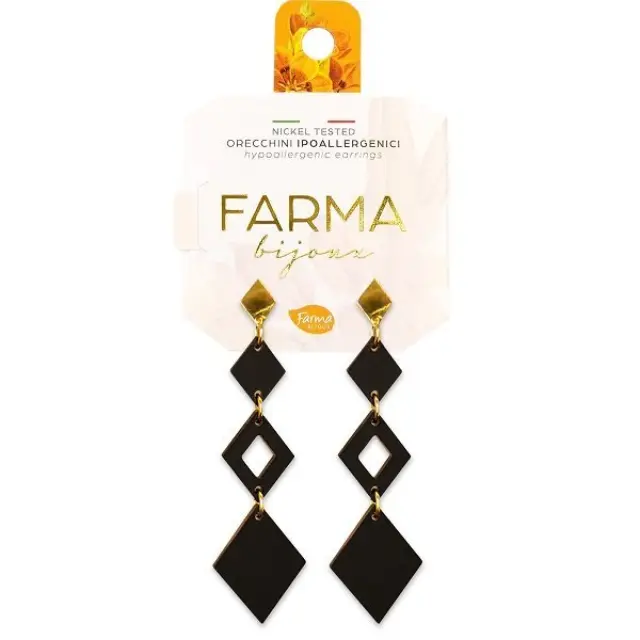Farma Bijoux Υποαλλεργικά Σκουλαρίκια Μακριά Μενταγιόν Μάυρα L65mm