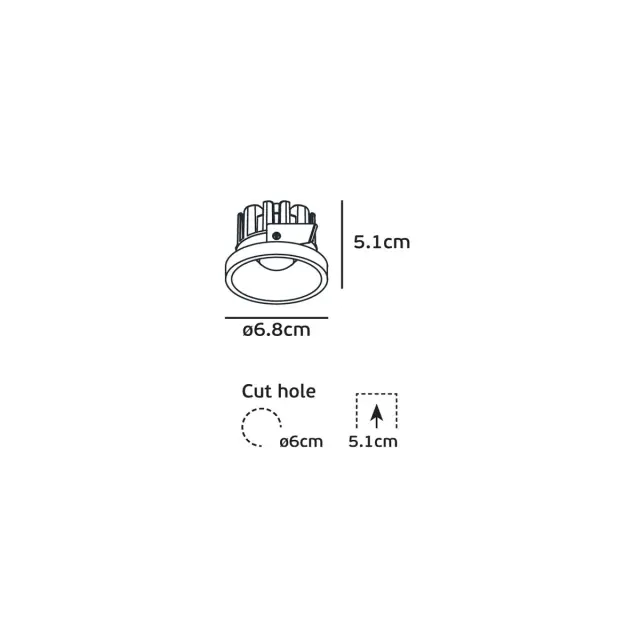 Poc 04435/B/W/68 Χωνευτό φωτιστικό οροφής led 6W 3000K IP44 ø6.8cm μαύρο Άσπρο 3