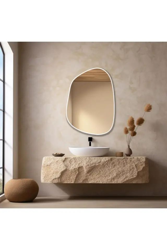 Stewehome Ασύμμετρος καθρέφτης τοίχου από γυαλί 75x55 cm 2