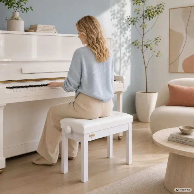V-TONE PB3 WH piano keyboard bench white upholstered musician seat adjustable 47-55 cm up to 140 kg 3