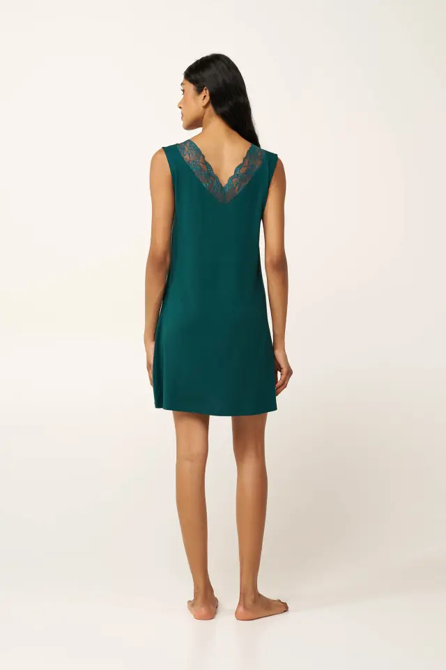 Καλοκαιρινό Νυχτικό Micromodal με Δαντέλα Vamp 24012 GREEN TEAL 2
