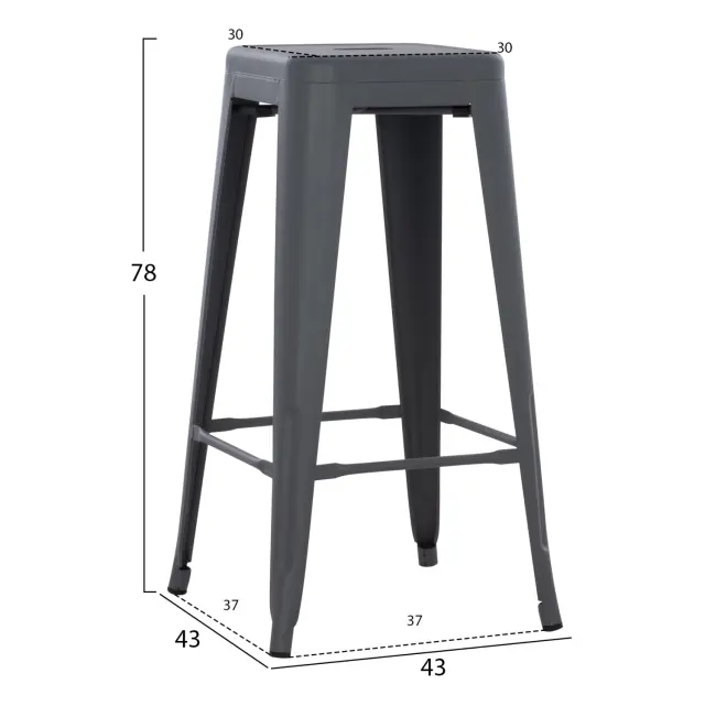 ΣΚΑΜΠΟ ΜΠΑΡ ΜΕΤΑΛΛΙΚΟ FB98642.50 ΣΕ ΓΚΡΙ 43x43x78Υεκ. 2