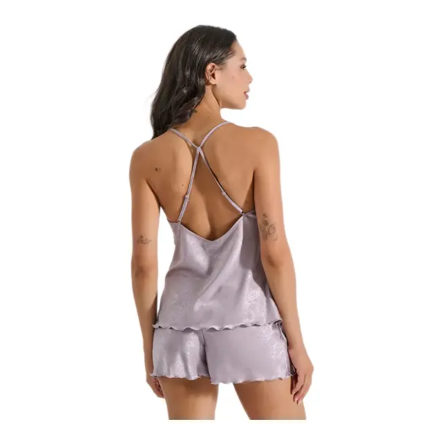 Milena Γυναικείο Babydoll Σατέν Ζακάρ Φίδι V Ντεκολτέ, Χρώμα Ασημί - L 2