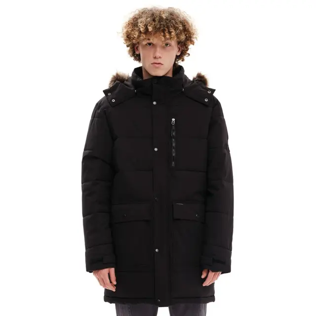 Emerson Long Puffer Fur in Hood (232.EM10.68-Black) - Μαύρο