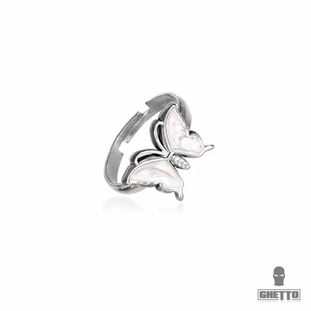 Ghetto Butterfly Shaped Adjustable Ring White
