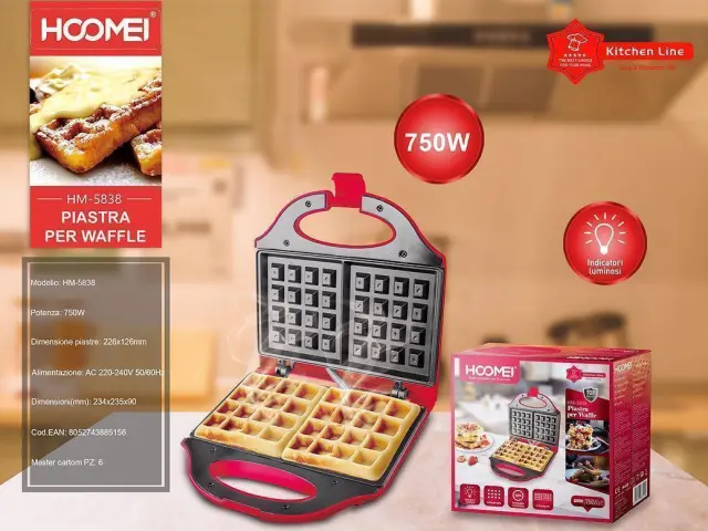 Βαφλιέρα 2 Θέσεων σε Ορθογώνιο Σχήμα Hoomei ΗΜ-5838 1000W Κόκκινο 2