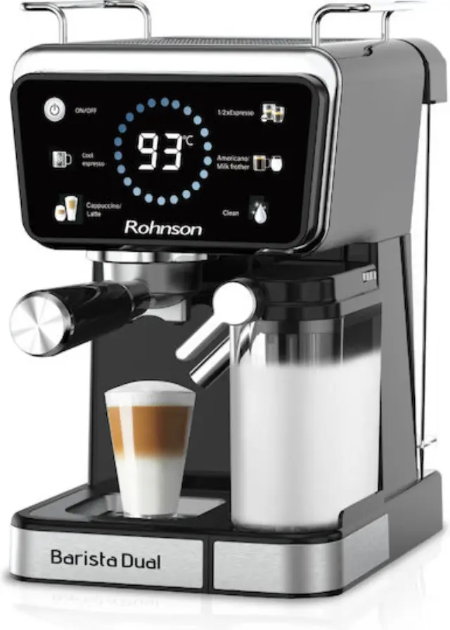 Rohnson Αυτόματη Μηχανή Espresso 1350W Πίεσης 20bar για Cappuccino Μαύρη R-98082 2