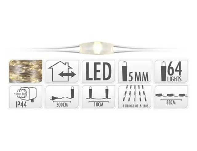 Διακοσμητικός Φωτισμός (AX8702500) με 64 Warm White Micro LED - 5m AX8702500