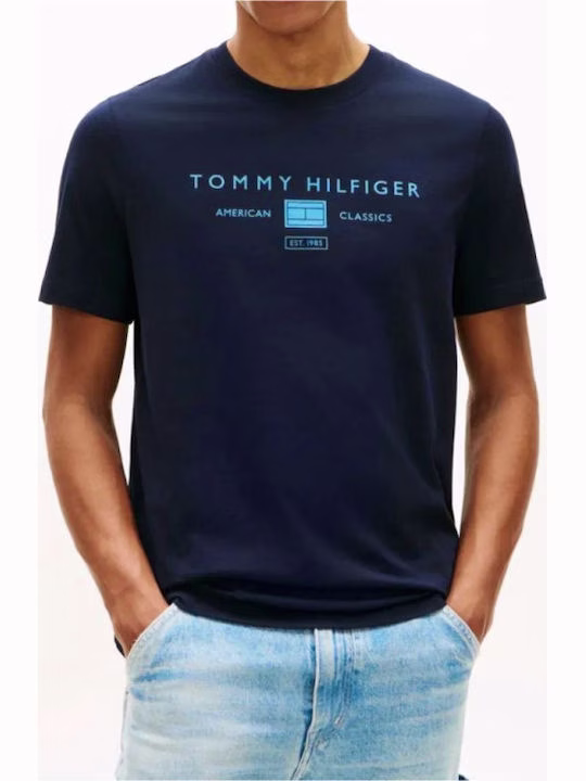 Tommy Hilfiger T-Shirt Μπλε Με Λογότυπο Μπλε Σκούρο