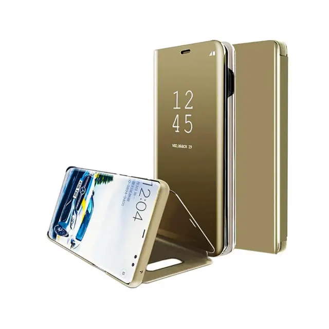 Clear View Mirror Stand Book Case Samsung Galaxy J3 2017 Gold 2