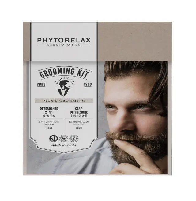 Phytorelax Men Grooming Kit Beard Face Cleanser 2 in 1 200ml & Wax Definition Beard 100ml