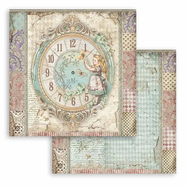 Χαρτί scrapbooking διπλής όψης 30x30cm Stamperia, Alice Clock