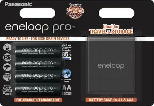 Panasonic Eneloop Pro AA 2500mAh επαναφορτιζόμενες μπαταρίες 1.2V 4τμχ με θήκη