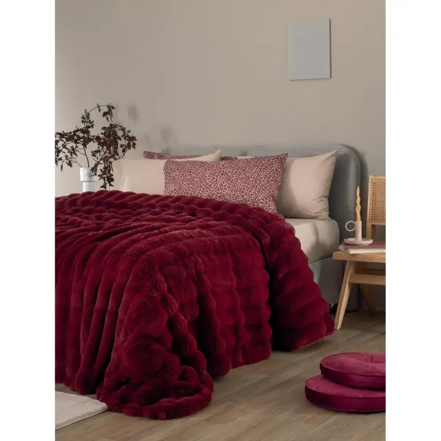 Κουβέρτα Γούνινη 220x240 Υπέρδιπλη 650gsm Heather Palamaiki 1 Bordeaux Ecological Rabbit Fur