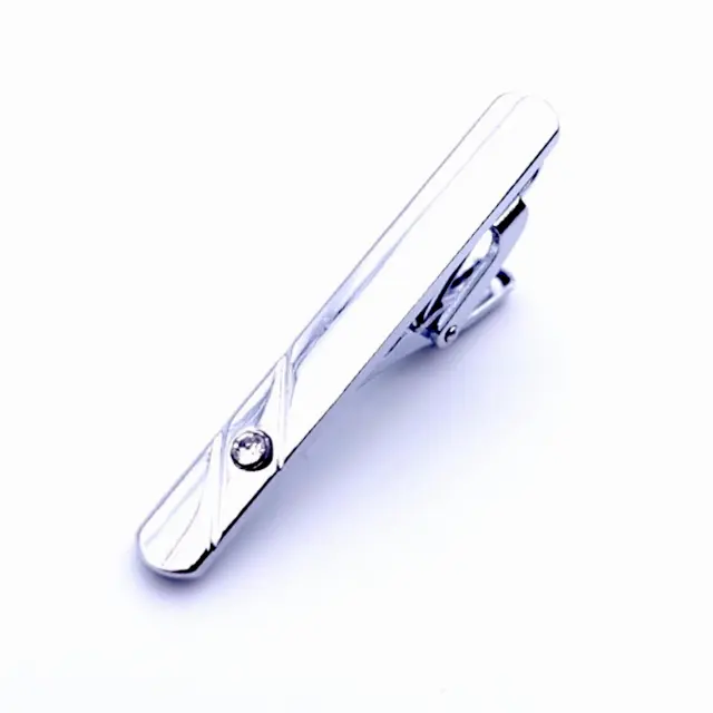 Ασημί Κλιπ Γραβάτας 4,5 cm με Στρας – LGTC-65 2