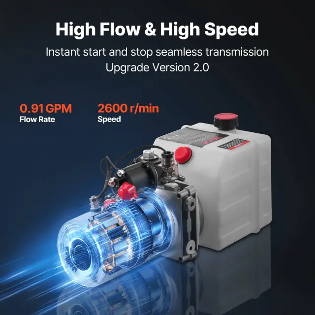 Ηλεκτρική Υδραυλική Αντλία Ανατροπής VEVOR 12V 1.6kW με Μεταλλικό Ρεζερβουάρ 4 Qt 2
