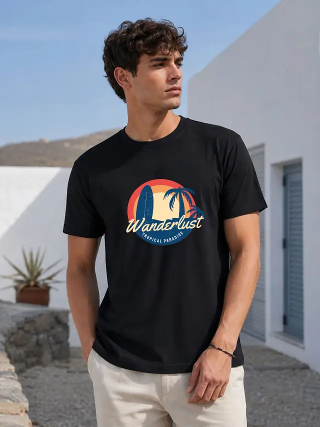 T-shirt Noshame® Μαύρο με τύπωμα Wanderlust - 3026090 - XXL