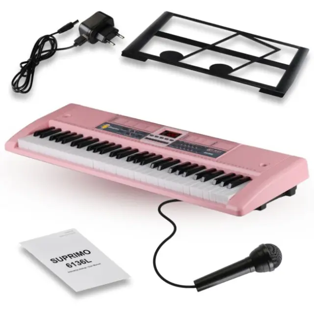 SUPRIMO 6136L PK keyboard organ with microphone for children, illuminated keys, pink housing