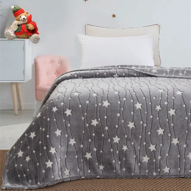 Κουβέρτα 160x220 Μονή Flash-Fleece Beauty Home 6136 Γκρι 100% Πολυέστερ 2