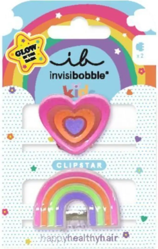Invisibobble Kids Clipstar Glow Happy Heart Κλάμερ Μαλλιών 2 τμχ