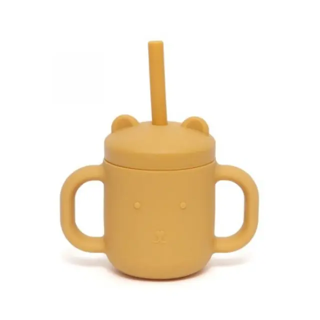 Petit Monkey – Ποτήρι Σιλικόνης με καλαμάκι Ochre