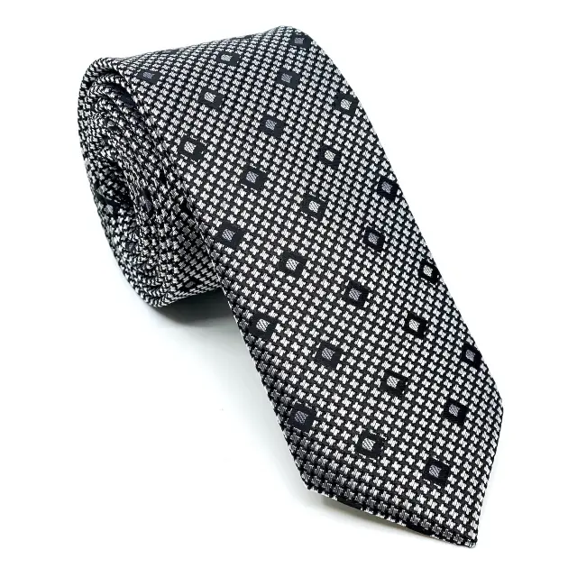 Γραβάτα Microfiber σε Γκρι Μοτίβο Σετ με Μαντηλάκι