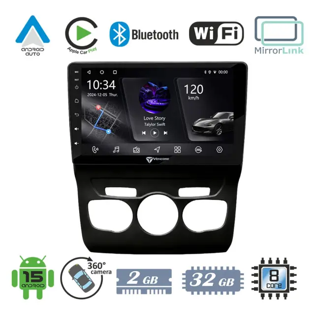 VenCore Οθόνη Multimedia Android 15 10.1" PX5S Octa-Core 2GB/32GB IPS με Πρόσοψη, CarPlay, Android Auto και Υποστήριξη Κάμερας 360° για Citroen C4L 2011-2016 – Μαύρη (3236-10006-0131B)